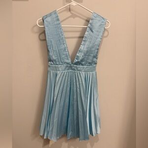 Abercrombie & Fitch Blue Satin Pleated Mini Dress